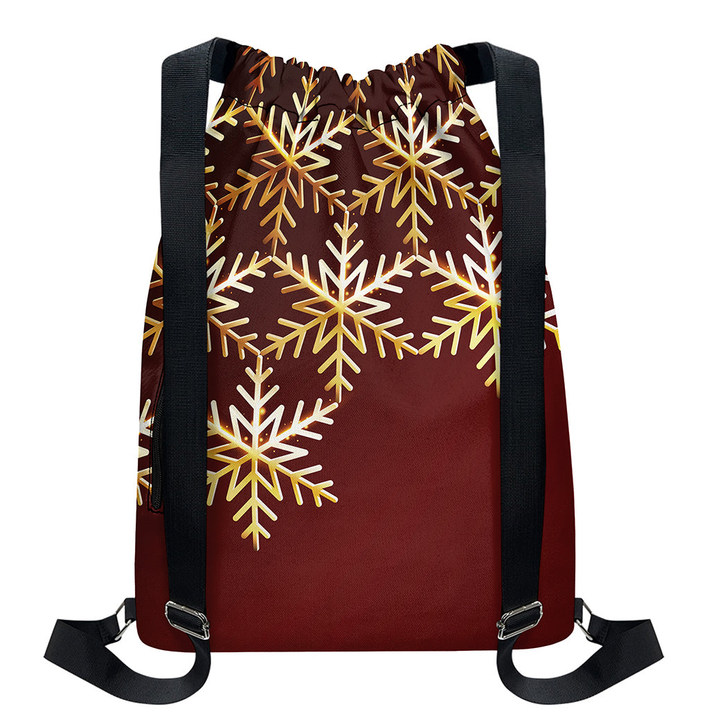 Golden Snowflake Print Drawstring Backpack