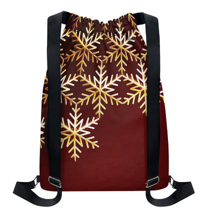 Golden Snowflake Print Drawstring Backpack