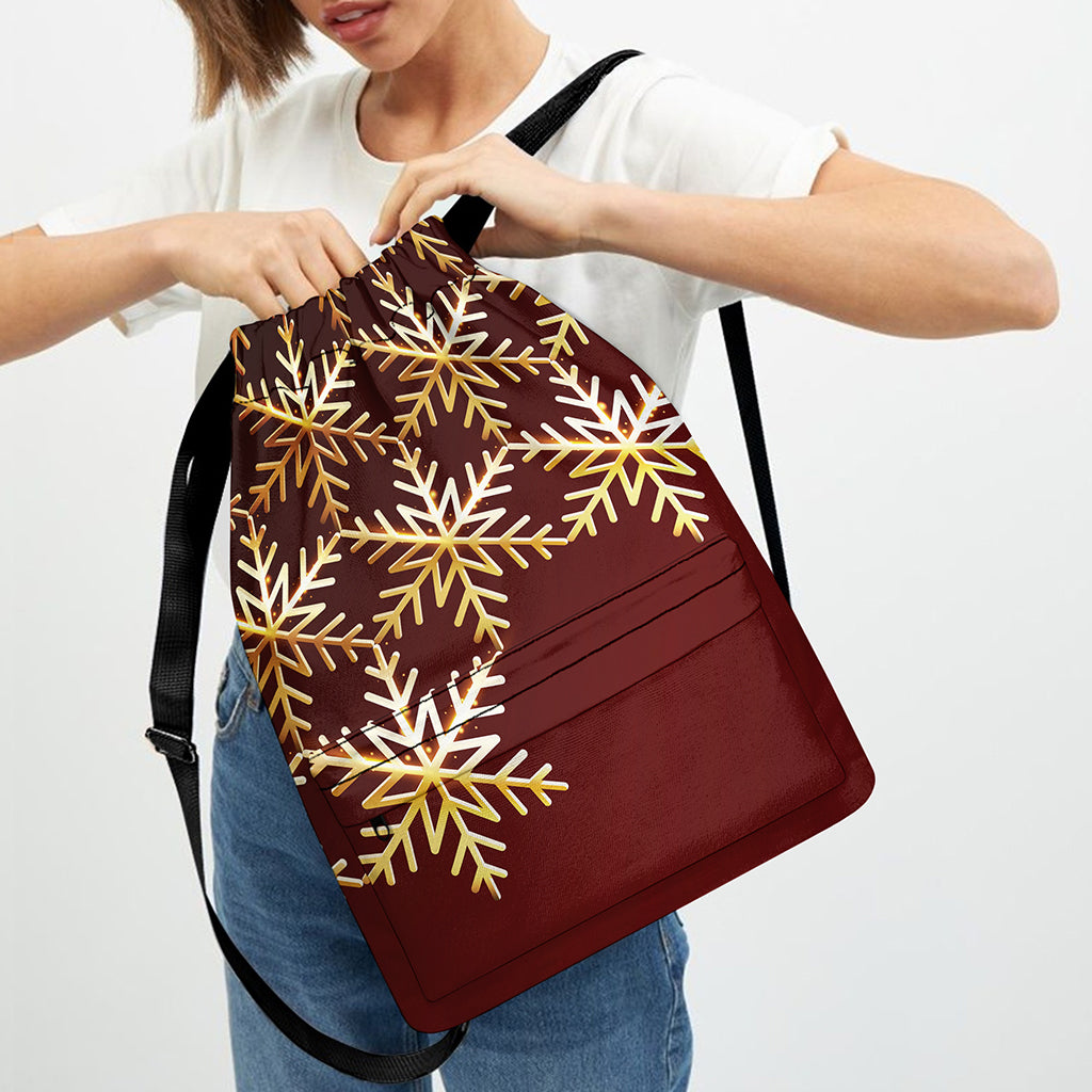 Golden Snowflake Print Drawstring Backpack