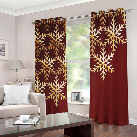 Golden Snowflake Print Extra Wide Grommet Curtains