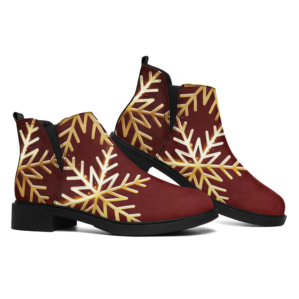 Golden Snowflake Print Flat Ankle Boots