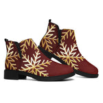 Golden Snowflake Print Flat Ankle Boots