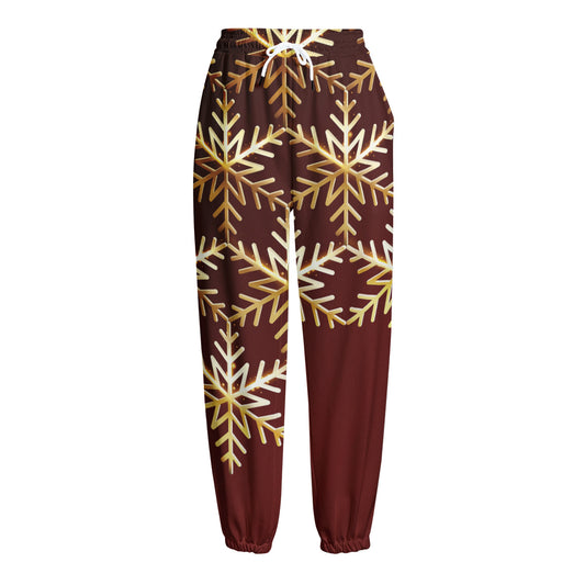 Golden Snowflake Print Fleece Lined Knit Pants