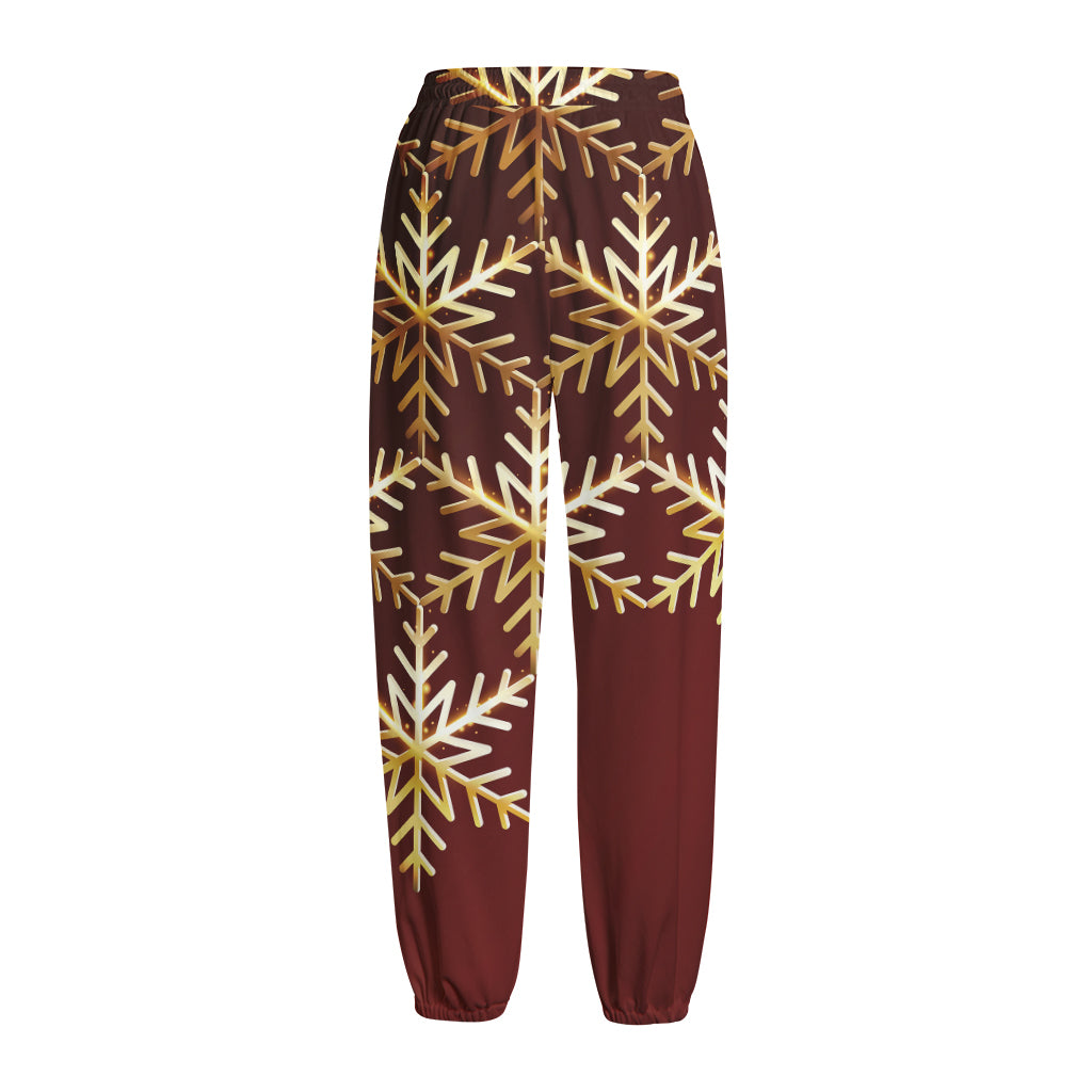 Golden Snowflake Print Fleece Lined Knit Pants