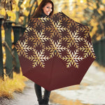 Golden Snowflake Print Foldable Umbrella