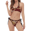 Golden Snowflake Print Halter Scoop Tie Side Bikini