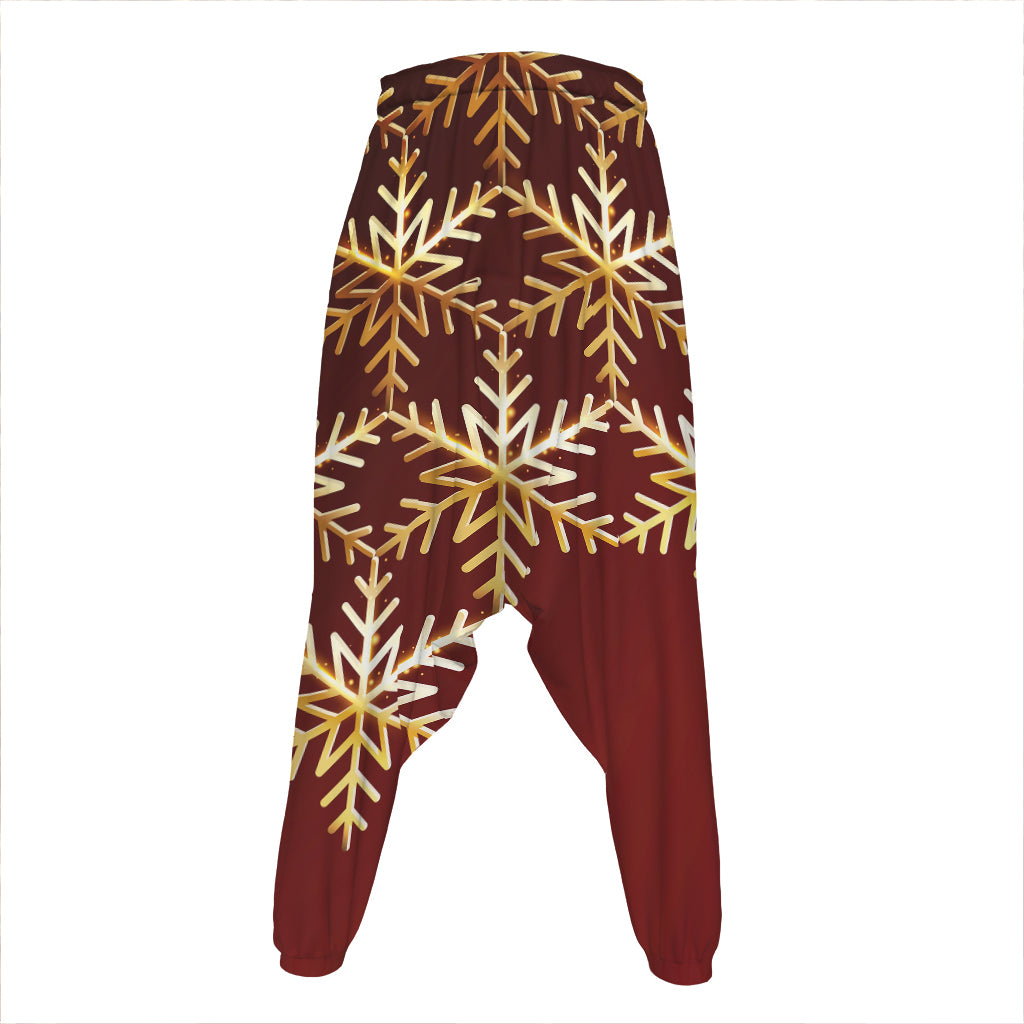 Golden Snowflake Print Hammer Pants