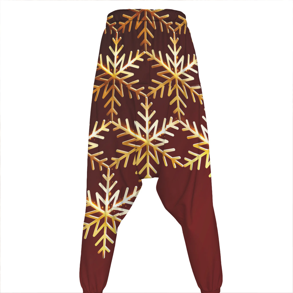 Golden Snowflake Print Hammer Pants