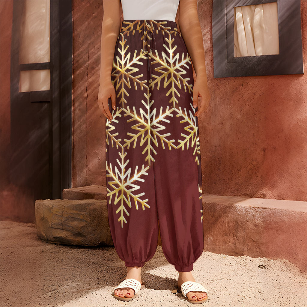 Golden Snowflake Print Harem Pants