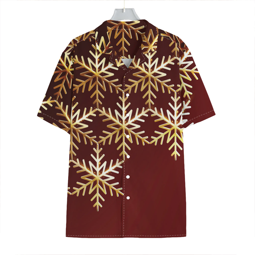 Golden Snowflake Print Hawaiian Shirt