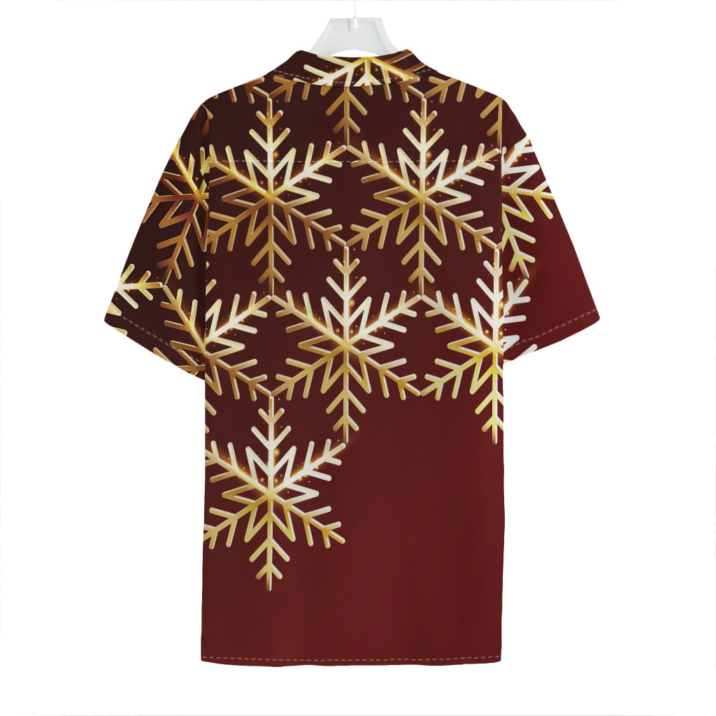 Golden Snowflake Print Hawaiian Shirt