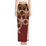 Golden Snowflake Print High Slit Maxi Skirt