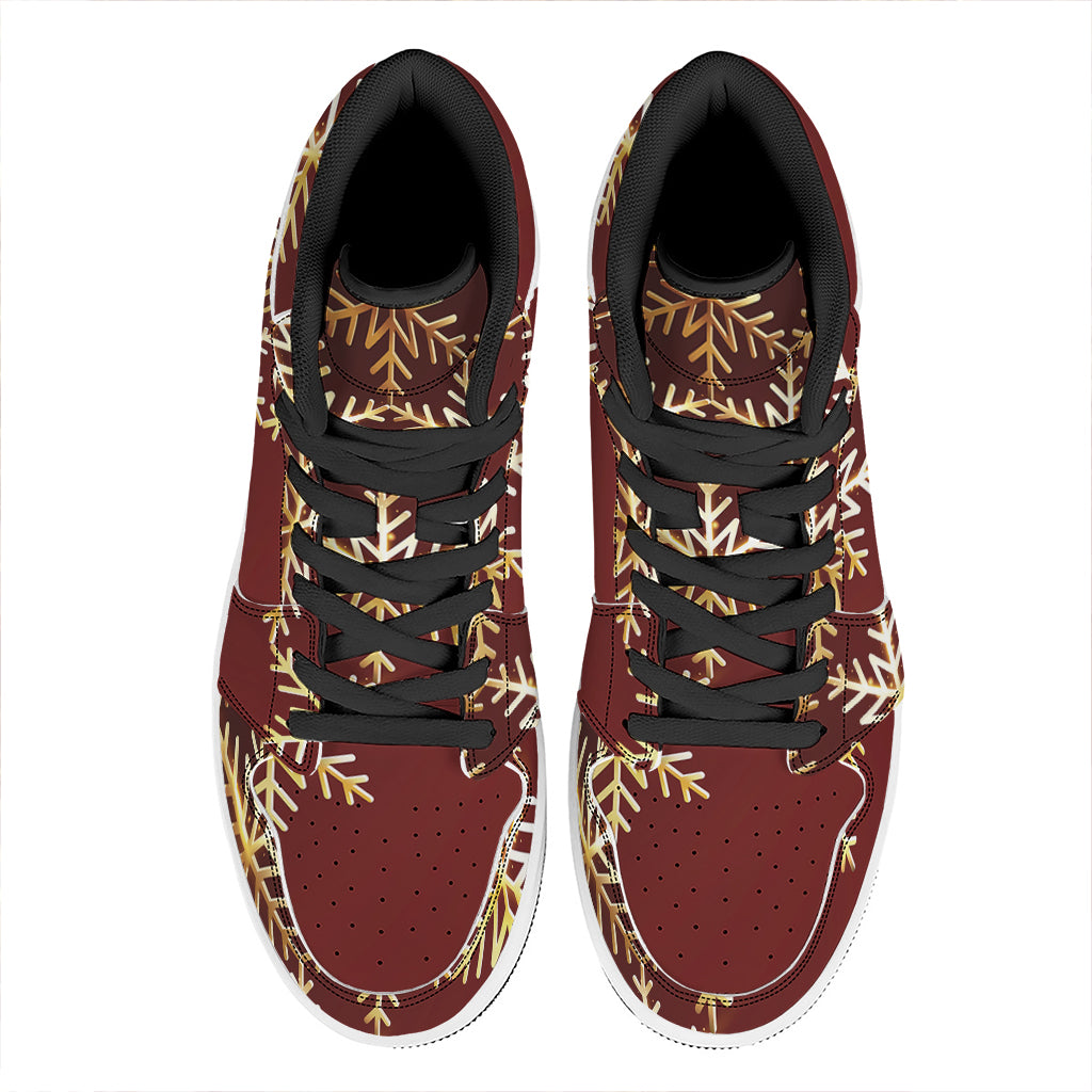 Golden Snowflake Print High Top Leather Sneakers