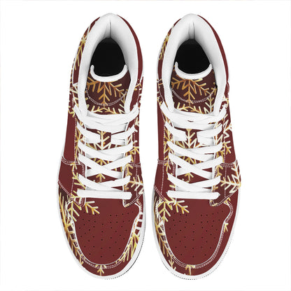 Golden Snowflake Print High Top Leather Sneakers