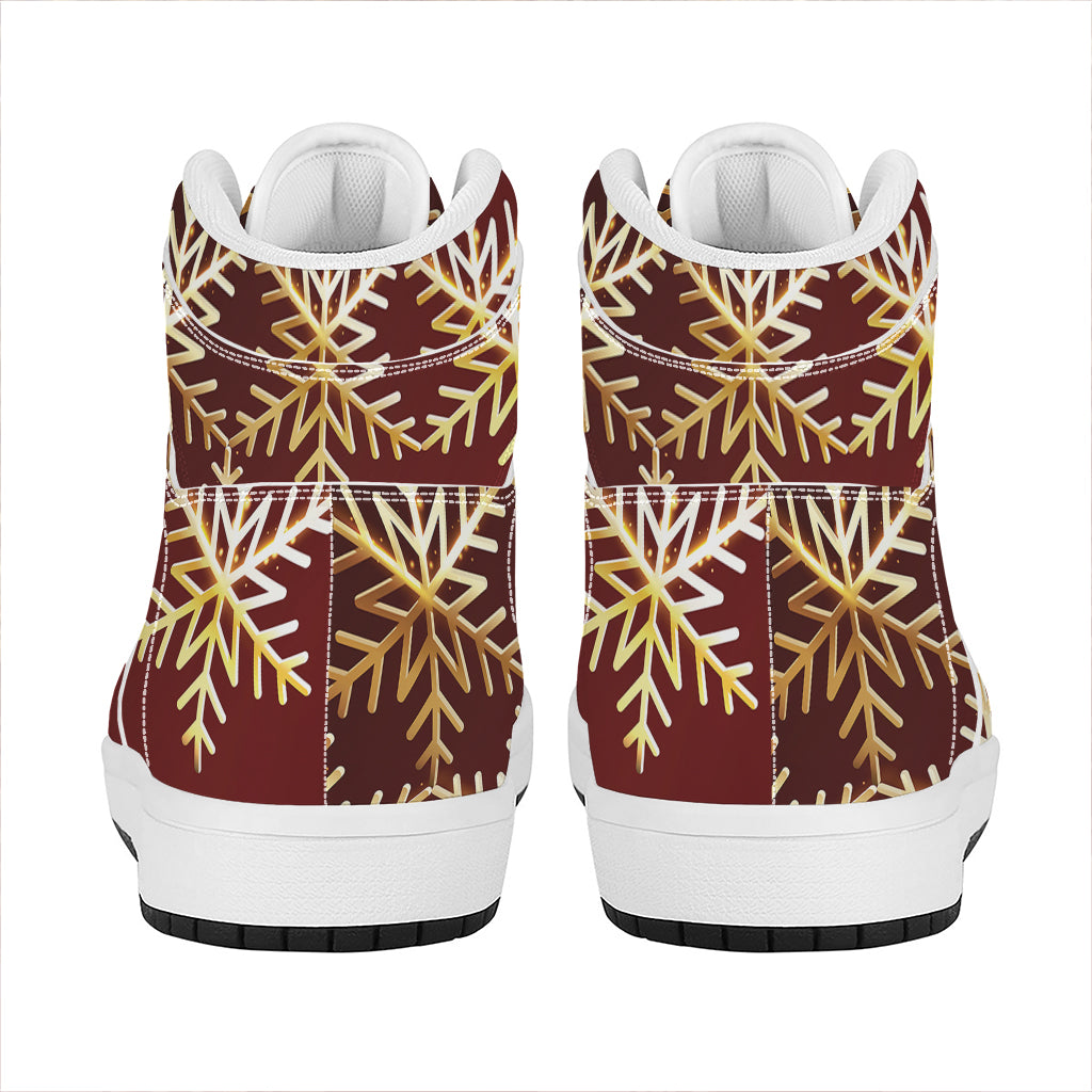 Golden Snowflake Print High Top Leather Sneakers