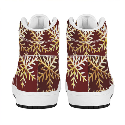Golden Snowflake Print High Top Leather Sneakers