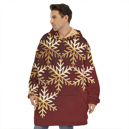 Golden Snowflake Print Hoodie Blanket
