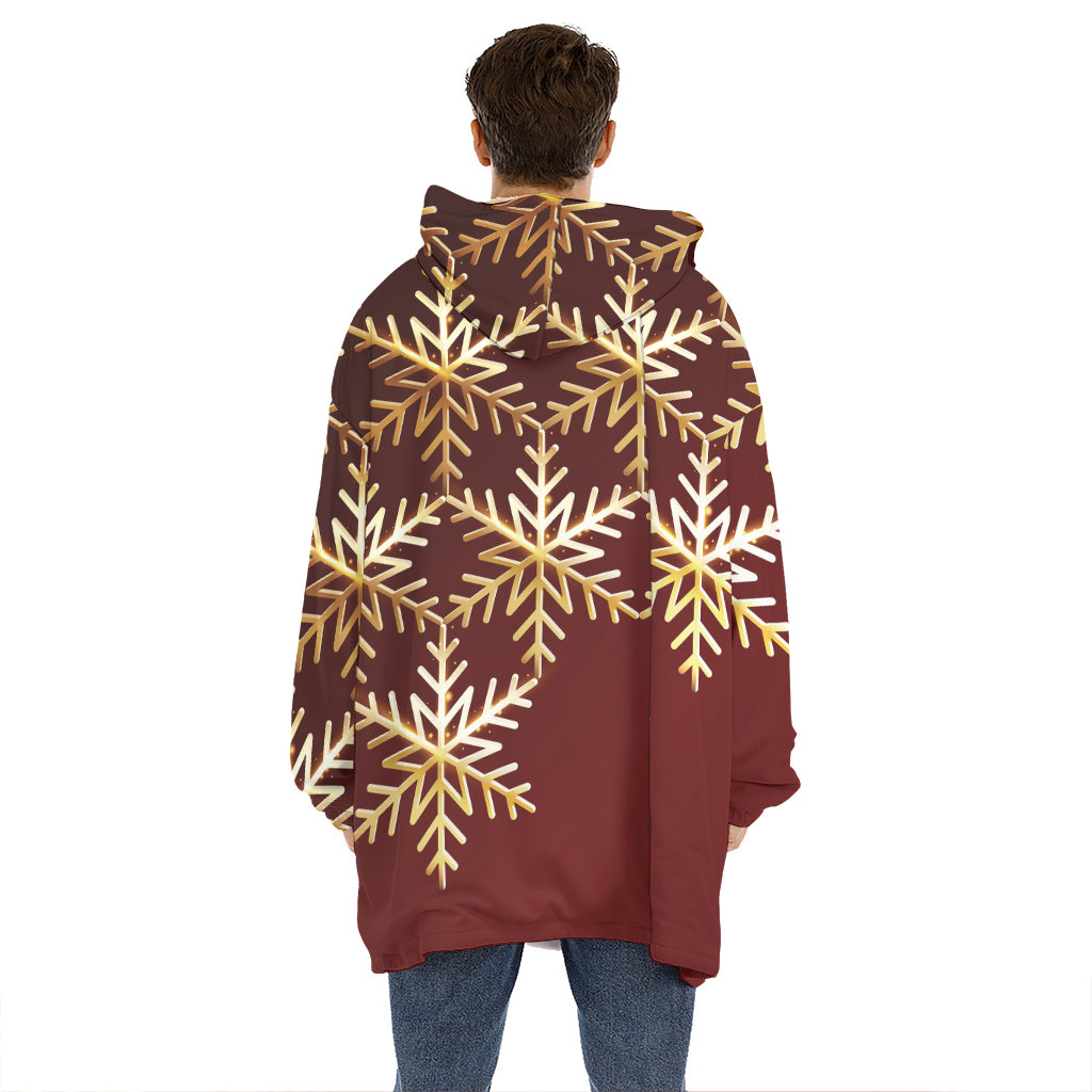 Golden Snowflake Print Hoodie Blanket