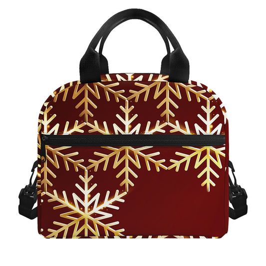 Golden Snowflake Print Insulated Lunch Bag