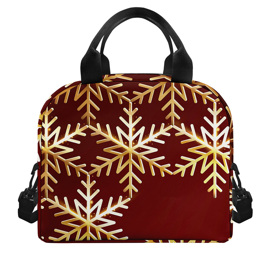 Golden Snowflake Print Insulated Lunch Bag