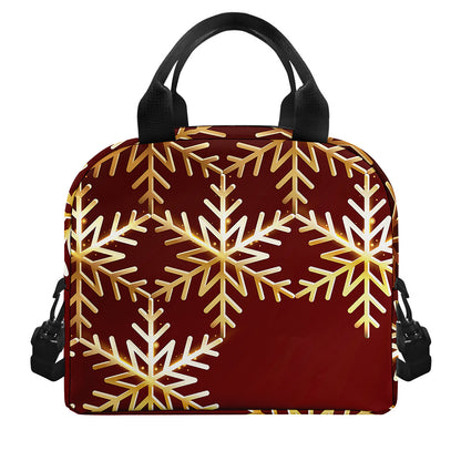 Golden Snowflake Print Insulated Lunch Bag