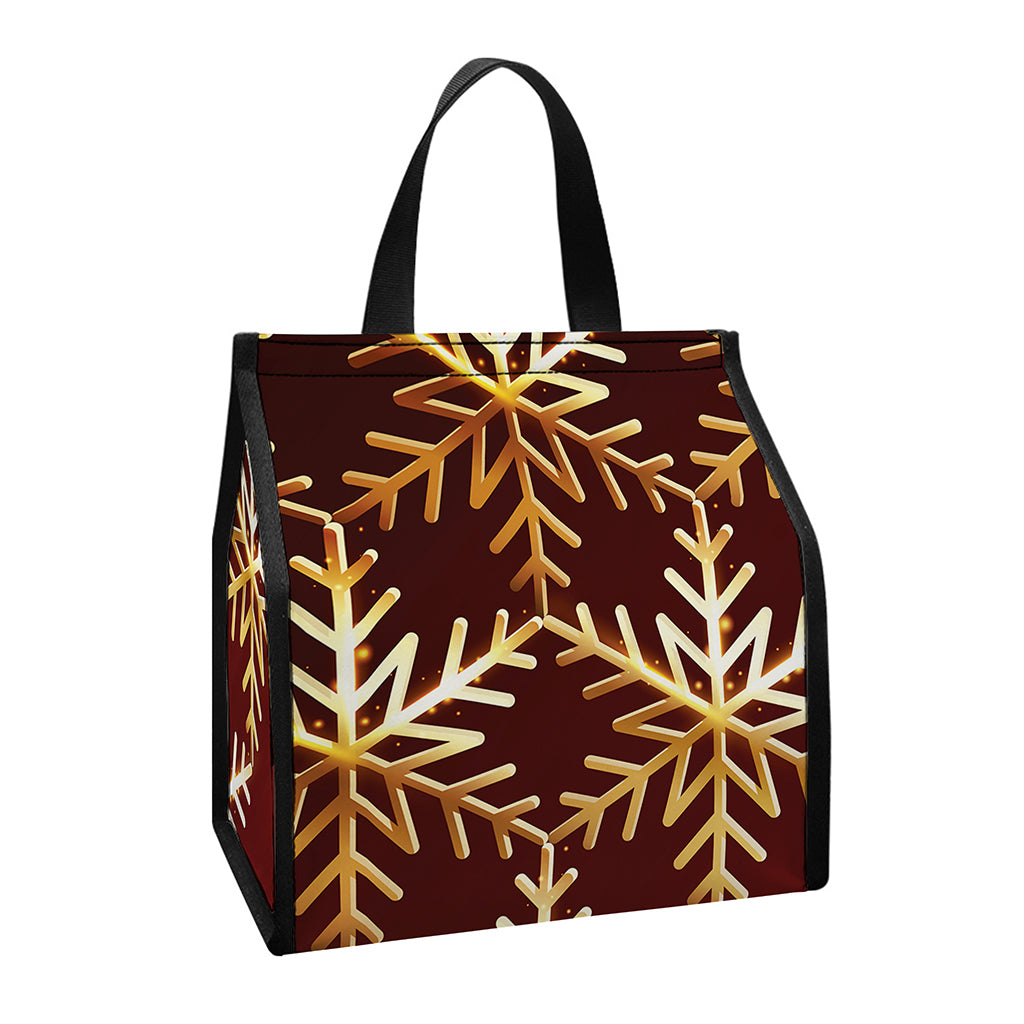 Golden Snowflake Print Insulated Lunch Tote