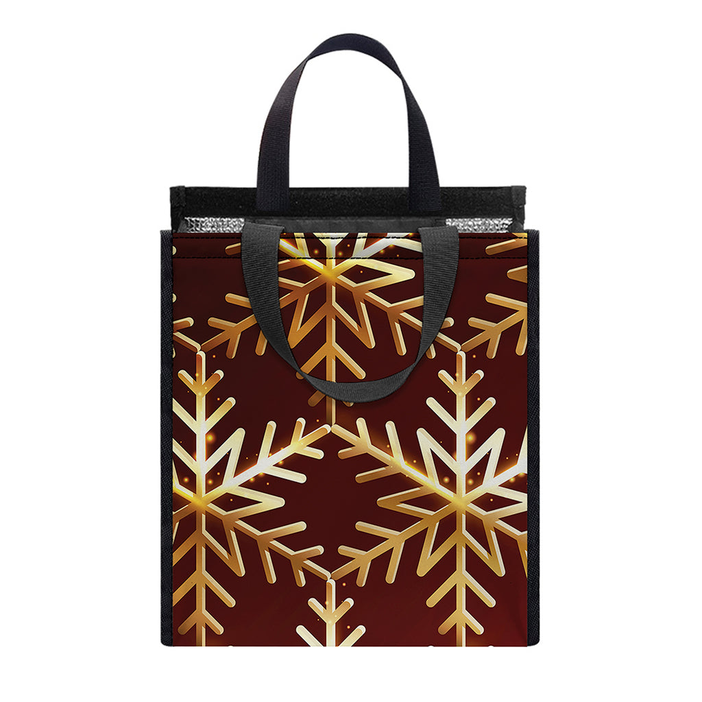 Golden Snowflake Print Insulated Lunch Tote
