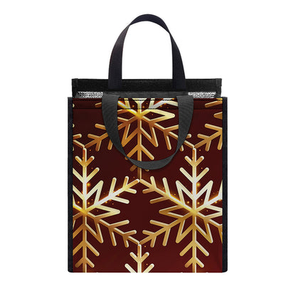 Golden Snowflake Print Insulated Lunch Tote