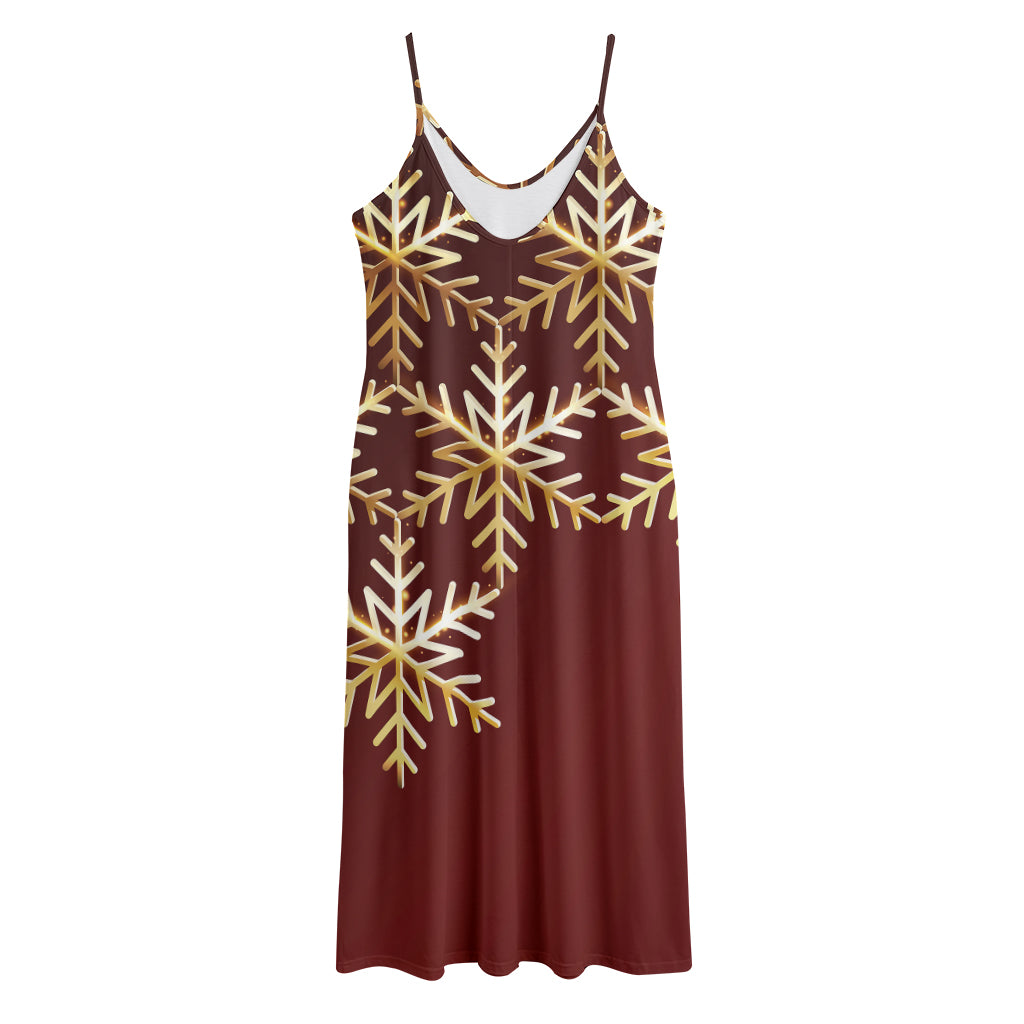Golden Snowflake Print Jersey Midi Cami Dress