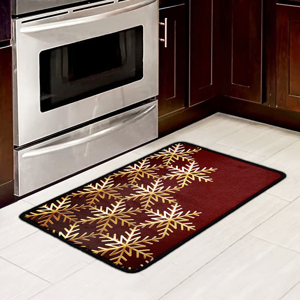 Golden Snowflake Print Kitchen Mat