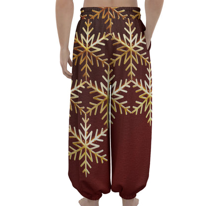 Golden Snowflake Print Lantern Pants