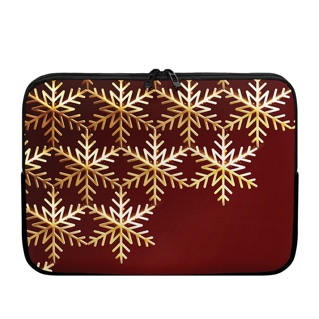 Golden Snowflake Print Laptop Sleeve
