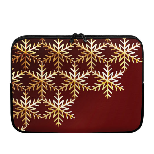 Golden Snowflake Print Laptop Sleeve