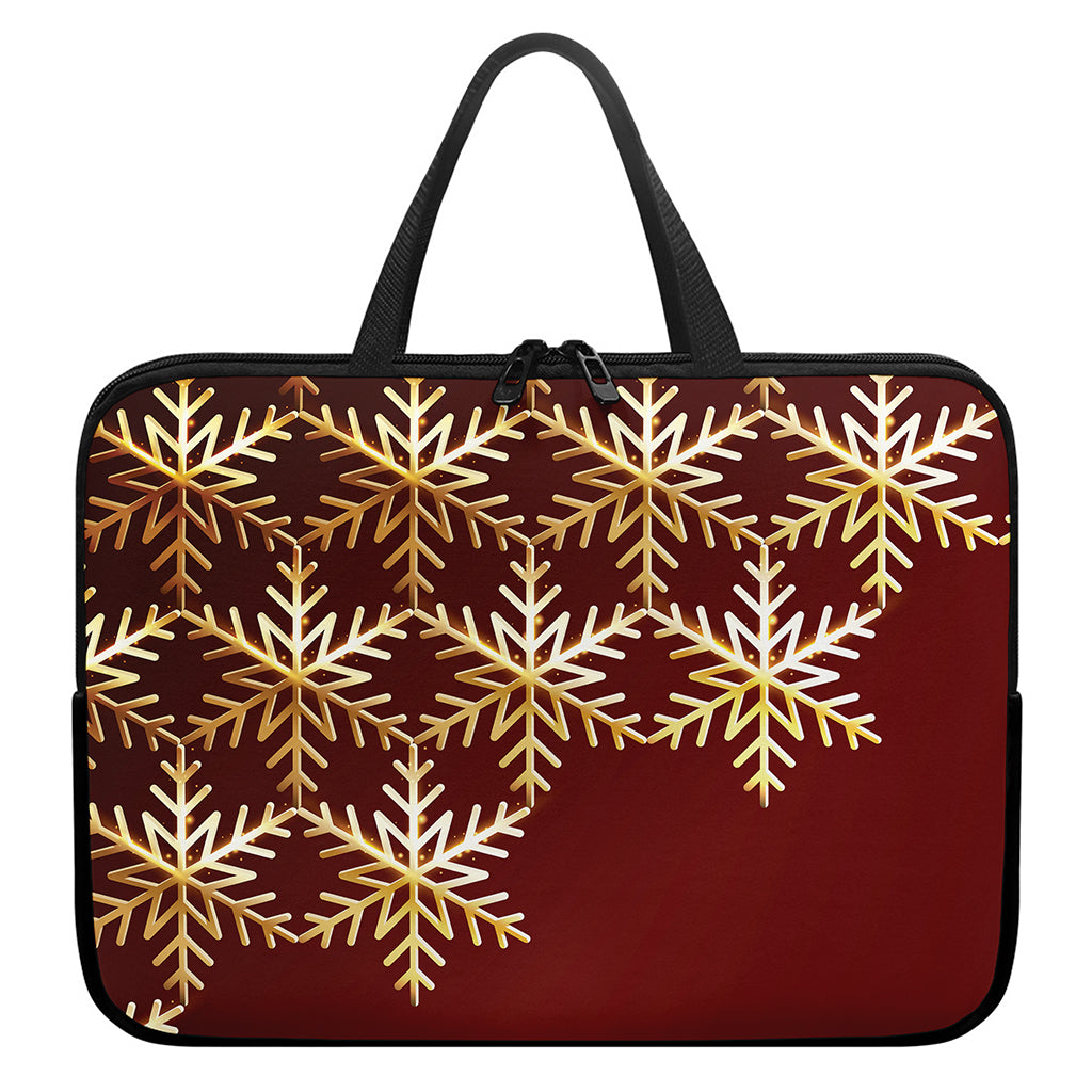 Golden Snowflake Print Laptop Sleeve With Handle
