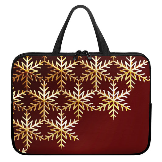 Golden Snowflake Print Laptop Sleeve With Handle