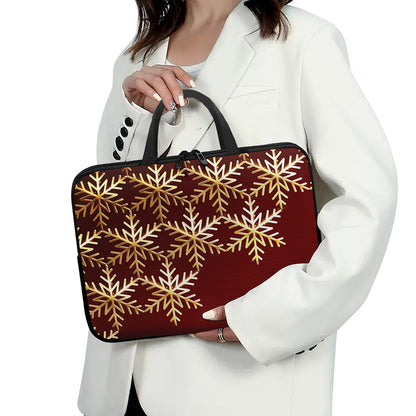 Golden Snowflake Print Laptop Sleeve With Handle