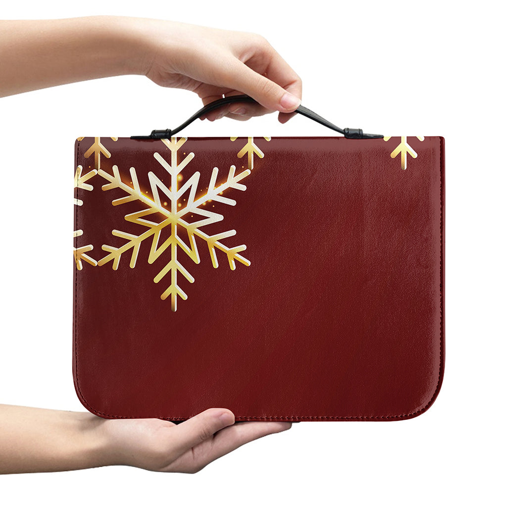 Golden Snowflake Print Leather Bible Cover