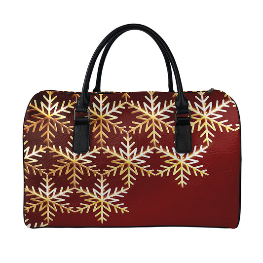Golden Snowflake Print Leather Duffle Bag