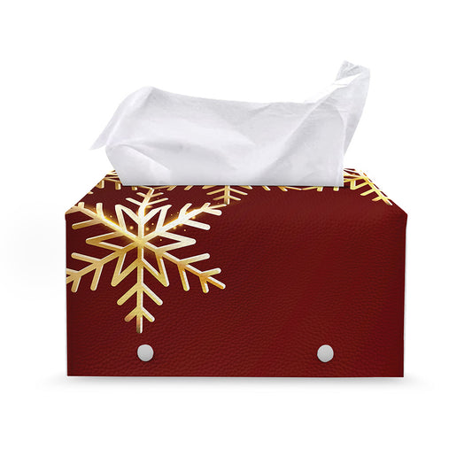 Golden Snowflake Print Leather Tissue Box Cover