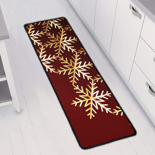Golden Snowflake Print Long Kitchen Mat