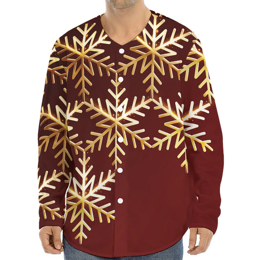 Golden Snowflake Print Long Sleeve Baseball Jersey