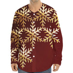 Golden Snowflake Print Long Sleeve Baseball Jersey