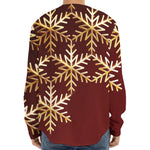Golden Snowflake Print Long Sleeve Baseball Jersey
