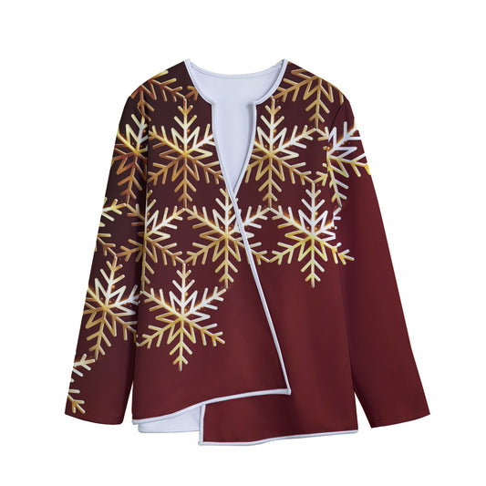 Golden Snowflake Print Long Sleeve Short Coat