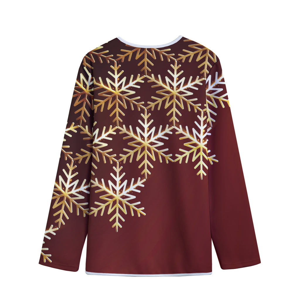 Golden Snowflake Print Long Sleeve Short Coat