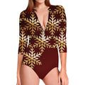 Golden Snowflake Print Long Sleeve Swimsuit