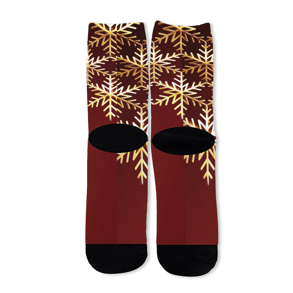 Golden Snowflake Print Long Socks