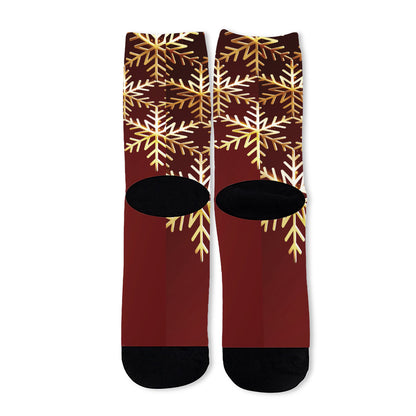 Golden Snowflake Print Long Socks