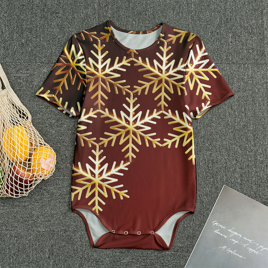 Golden Snowflake Print Men's Bodysuit