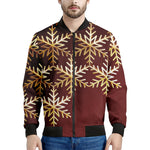 Golden Snowflake Print Men's Bomber Jacket